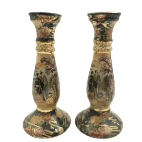 Royal Satsuma Other - HAND PAINTED ROYAL SATSUMA CANDLESTICKS